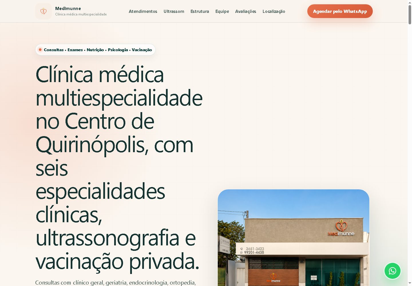 Página inicial de Clínica Medimunne