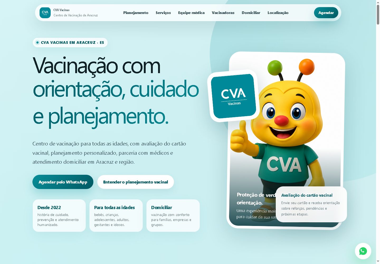 Página inicial de CVA Vacinas