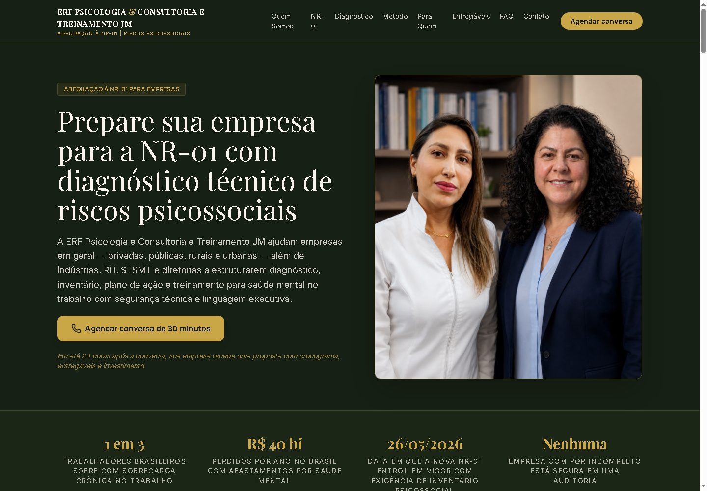 Página inicial de ERF Psicologia