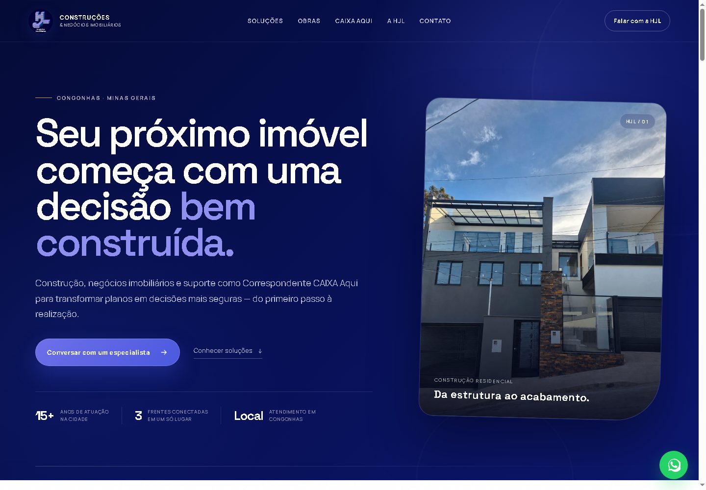 Página inicial de HJL Construções